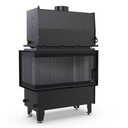Угловая каминная топка с водяным контуром Defro Home Riva M BL Short 19 кВт (левое стекло) - черный шамот фото
